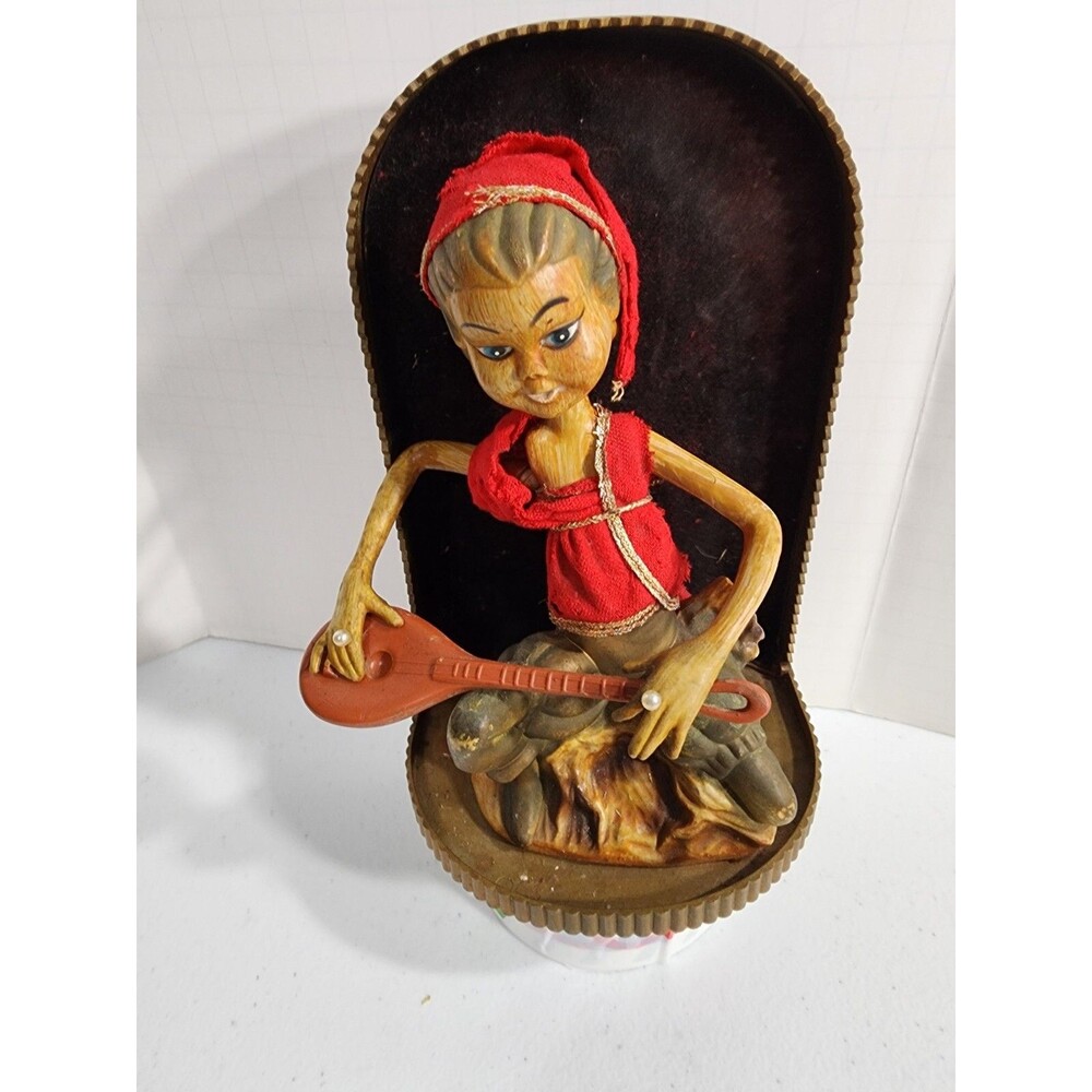 Vintage Christmas Pixie Elf Playing Mandolin TILSO Wall Hanging Hong Kong READ